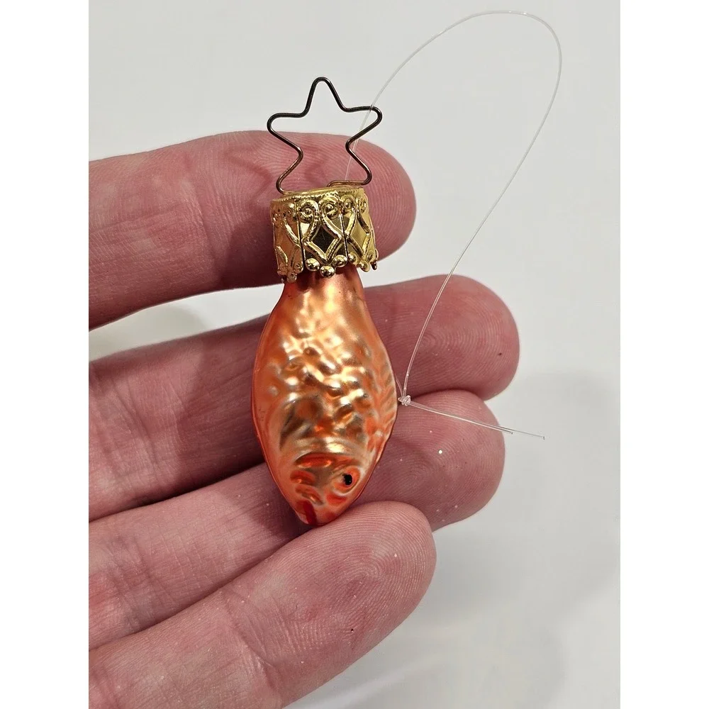 Inge-Glas Mini Fish Christmas Ornament Vintage Orange Gold Glass Germany Star